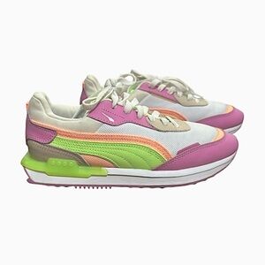Puma The City Rider Sneakers Multicolor Women's pink green orange white sz 8